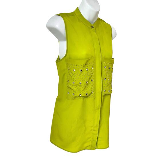 Michael Kors Sleeveless Dress Top Womens Med. Lime Green Button Down Blouse Glam - Picture 13 of 14